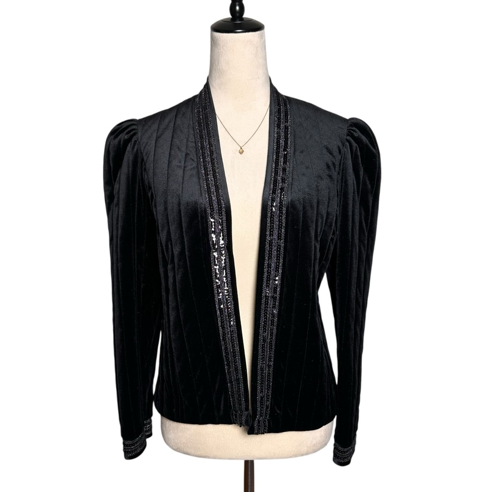 Vintage Tom Bezduda Barad & Co Black Velvet Sequin Formal Jacket Goth Retro Glam